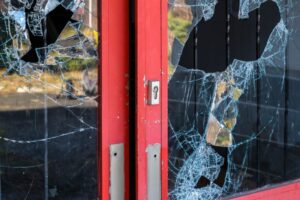 The image of broken glass windows at Vancouver, BC