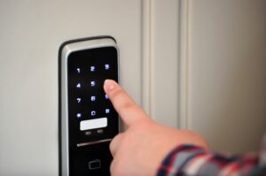 The man using electronic lock system at Vancouver, BC