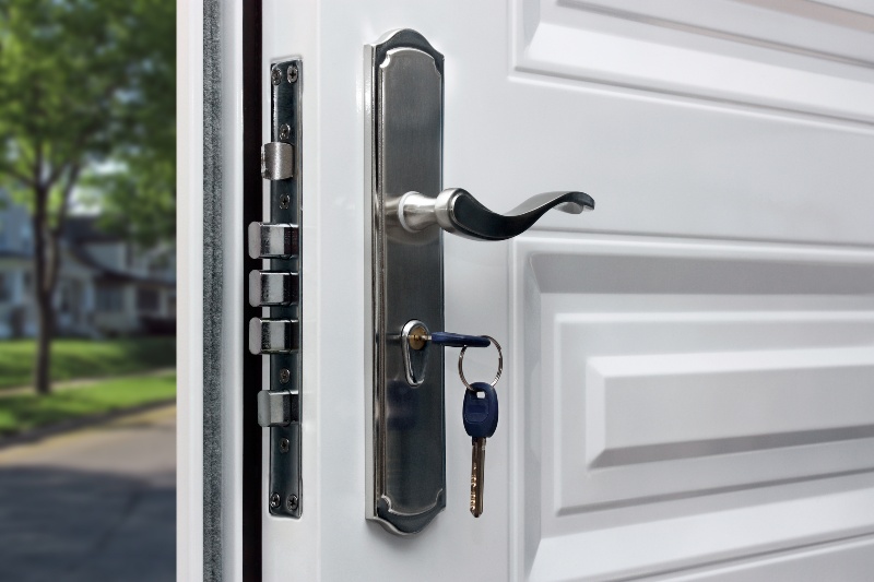 Close-up of the lock with your keys on an armored front door