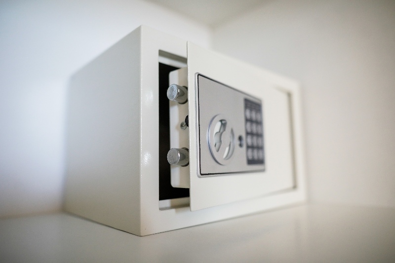 Metal home safe inside closet in Vancouver, BC